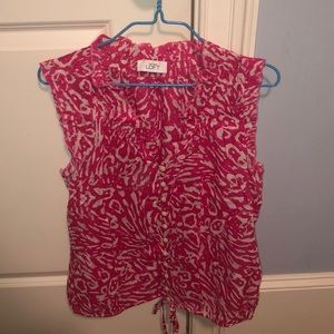 pink and white floral LOFT button down top